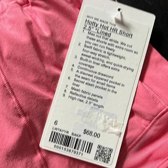 LULULEMON HOTTY HOT HR SHORTS 2.5” in SAKURA PINK SZ 6 NWT